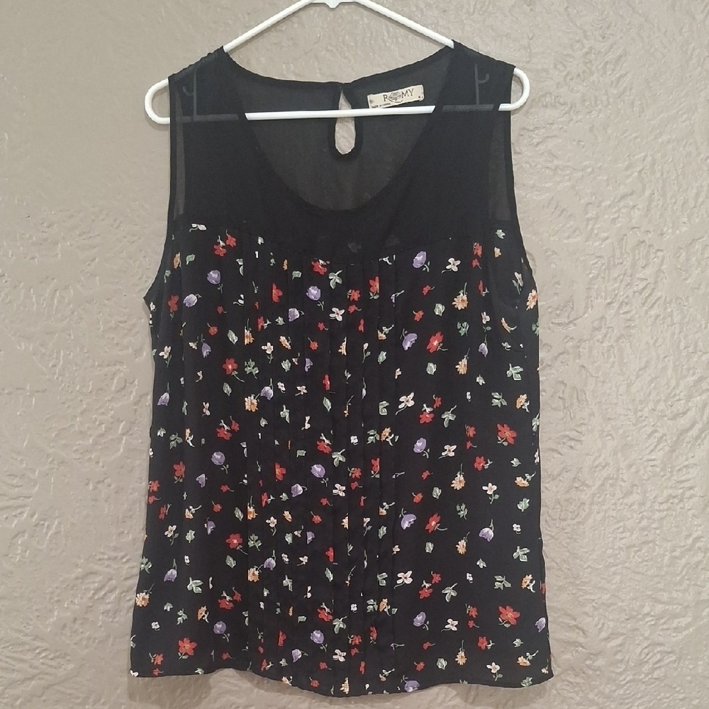 Romy Wome's Black Multicolor Floral Tank Top Size XL